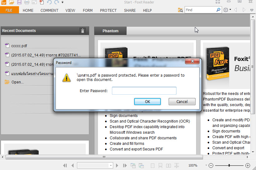 ใส่รหัสผ่านเอกสาร pdf
