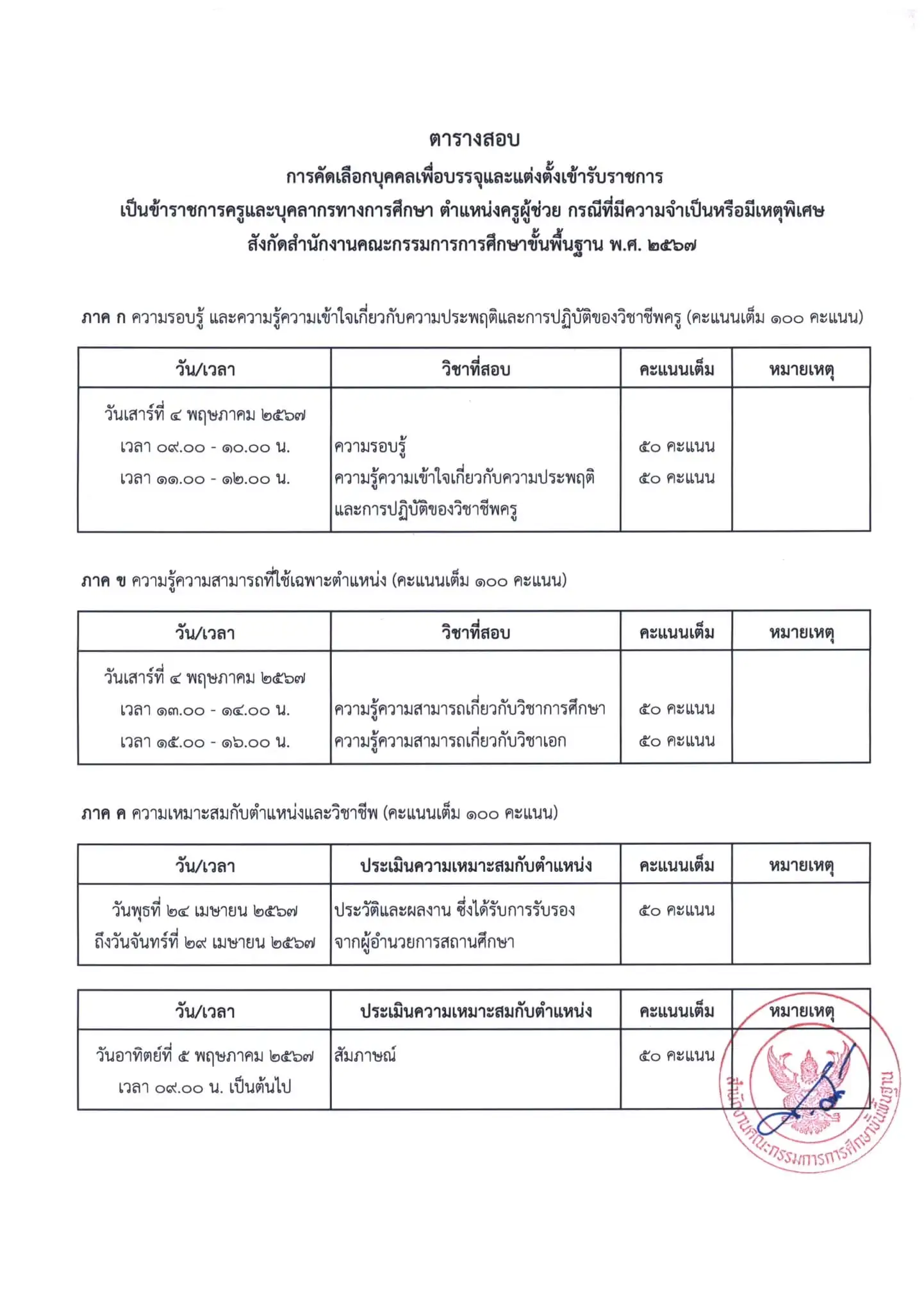 สอบครูผู้ช่วย กรณีพิเศษ สพฐ. ปี 2567 ประกาศรับสมัคร 28 มี.ค. รับสมัคร 5-11 เม.ย. 2567
