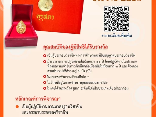 คุรุสภาประกาศเรื่องการคัดเลือกผู้ประกอบวิชาชีพทางการศึกษา เพื่อรับรางวัลคุรุสภา ประจำปี 2567