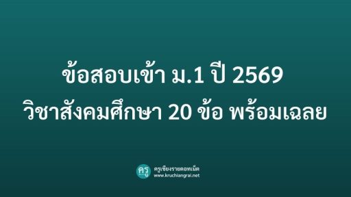 ข้อสอบเข้า ม.1 ปี 2569 วิชาสังคมศึกษา 20 ข้อ พร้อมเฉลย