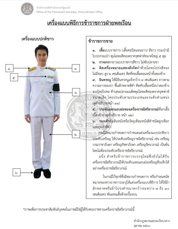 การแต่งกาย “ชุดปกติขาว” คือเครื่องแบบพิธีการสำหรับข้าราชการ