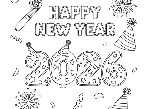 แจกรูประบายสี Happy New Year 2026