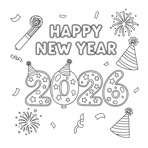 แจกรูประบายสี Happy New Year 2026