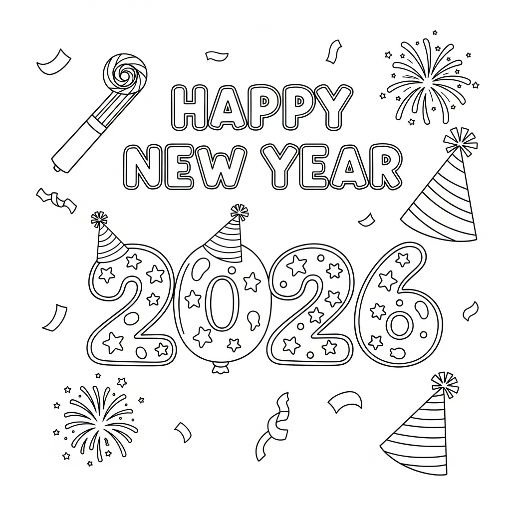 แจกรูประบายสี Happy New Year 2026
