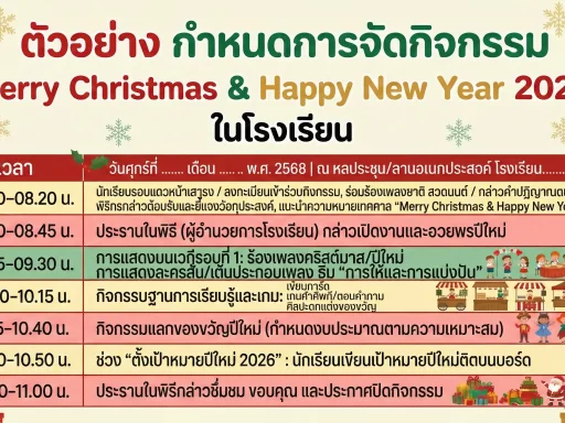 ตัวอย่าง กำหนดการจัดกิจกรรม Merry Christmas & Happy New Year 2026 ในโรงเรียน