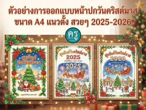 ตัวอย่างการออกแบบหน้าปกวันคริสต์มาส ขนาด A4 แนวตั้ง สวยๆ 2025-2026