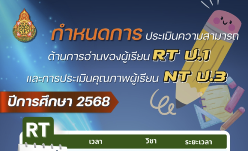 สอบ RT ป.1 2569 ตารางสอบ NT 2569 ปีการศึกษา 2568