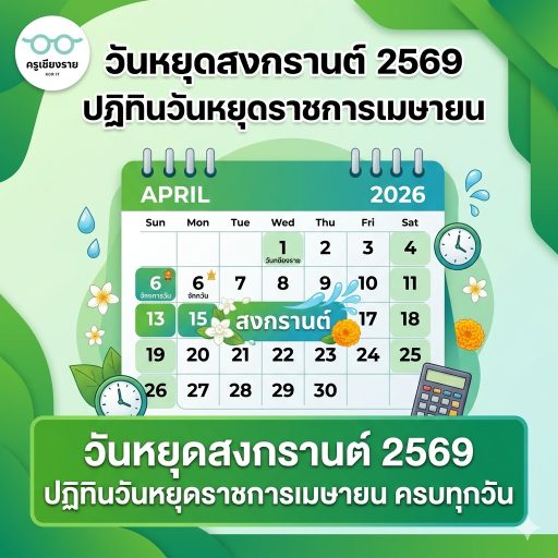 วันหยุดสงกรานต์ 2569 ปฏิทินวันหยุดราชการเมษายน ครบทุกวัน