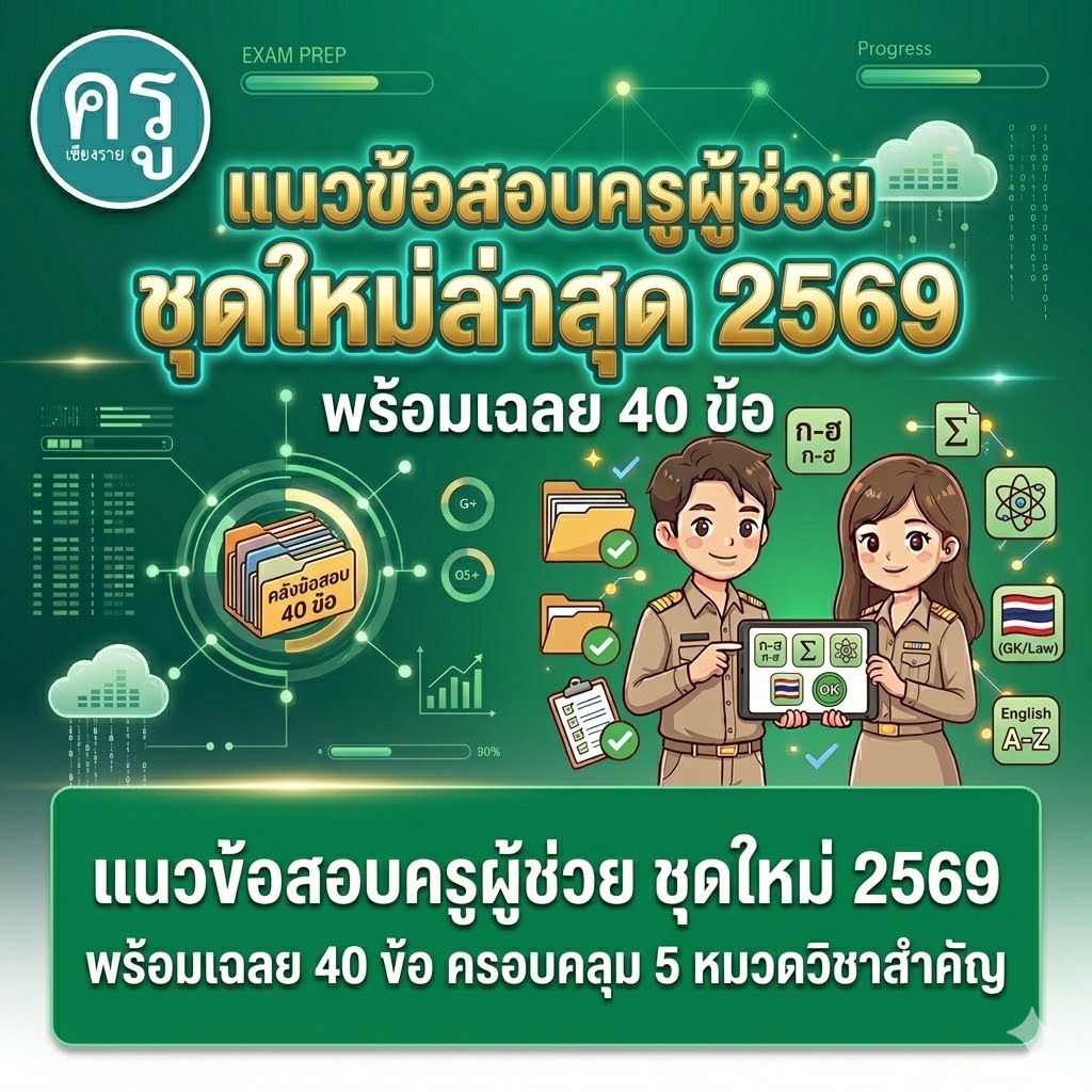 แนวข้อสอบครูผู้ช่วย ชุดใหม่ 2569 พร้อมเฉลย 40 ข้อ ครอบคลุม 5 หมวดวิชาสำคัญ