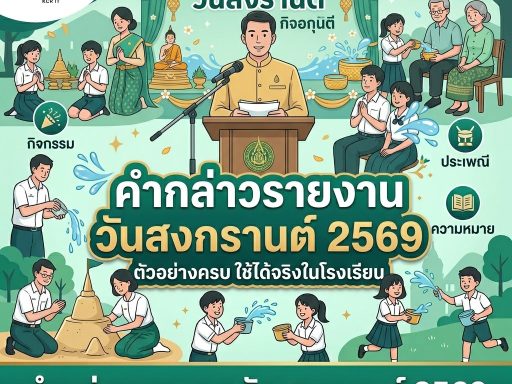 คำกล่าวรายงานวันสงกรานต์ 2569 ตัวอย่างครบ ใช้ได้จริงในโรงเรียน