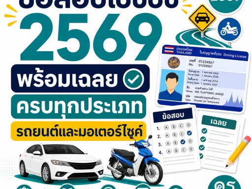 ข้อสอบใบขับขี่ 2569 พร้อมเฉลย ครบทุกประเภท รถยนต์และมอเตอร์ไซค์