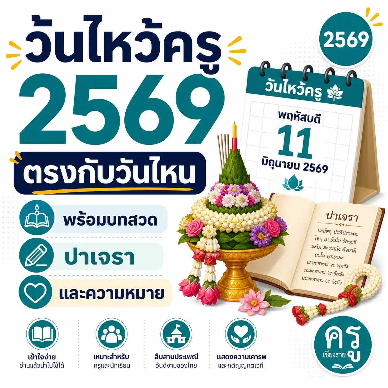 วันไหว้ครู 2569 ตรงกับวันไหน พร้อมบทสวด ปาเจรา และความหมาย