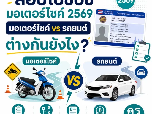 สอบใบขับขี่มอเตอร์ไซค์ 2569 มอเตอร์ไซค์ vs รถยนต์ ต่างกันยังไง