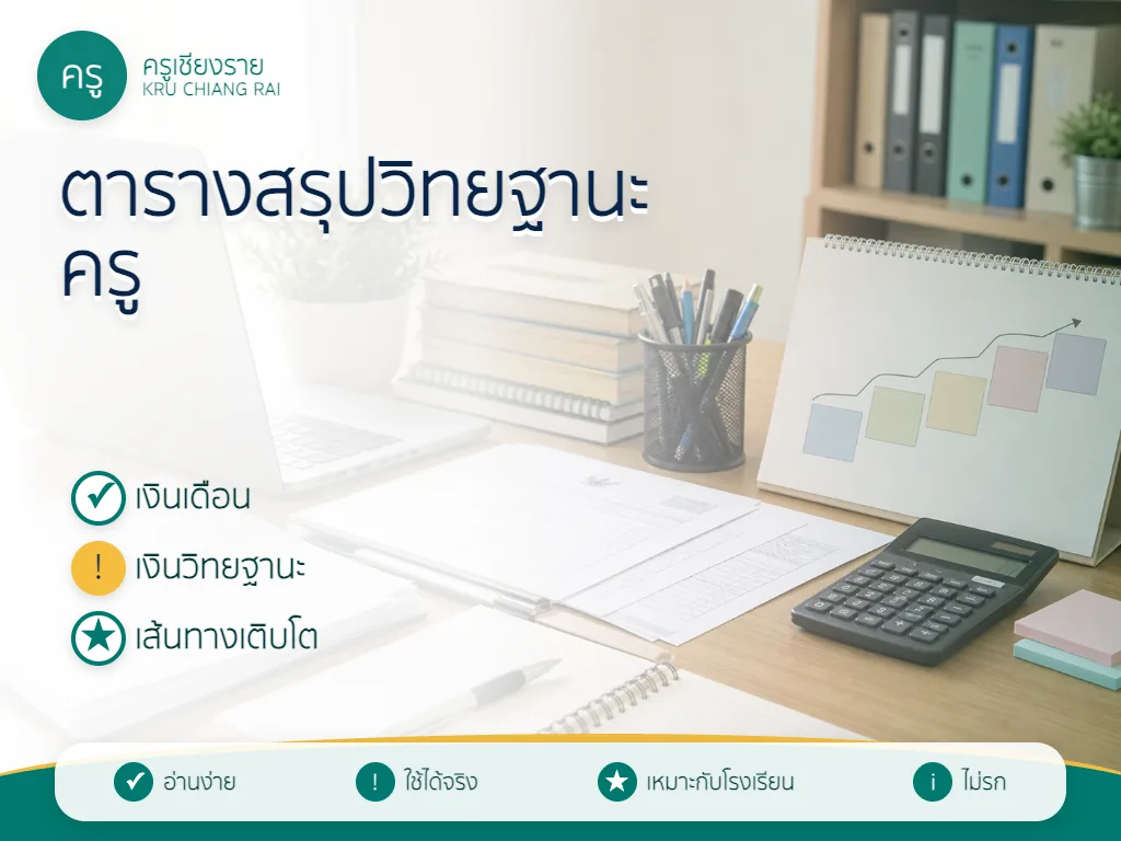 ตารางสรุปวิทยฐานะครู เงินเดือน และเงินวิทยฐานะ
