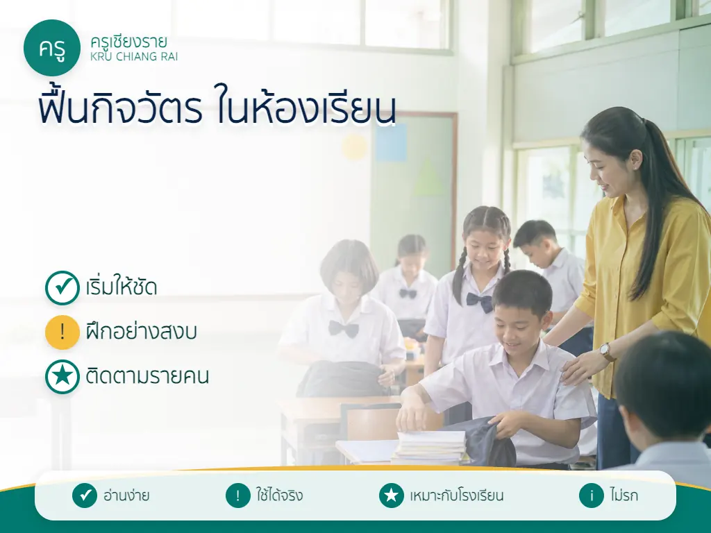 ครูและนักเรียนร่วมกันจัดลำดับกิจวัตรประจำวันในห้องเรียน