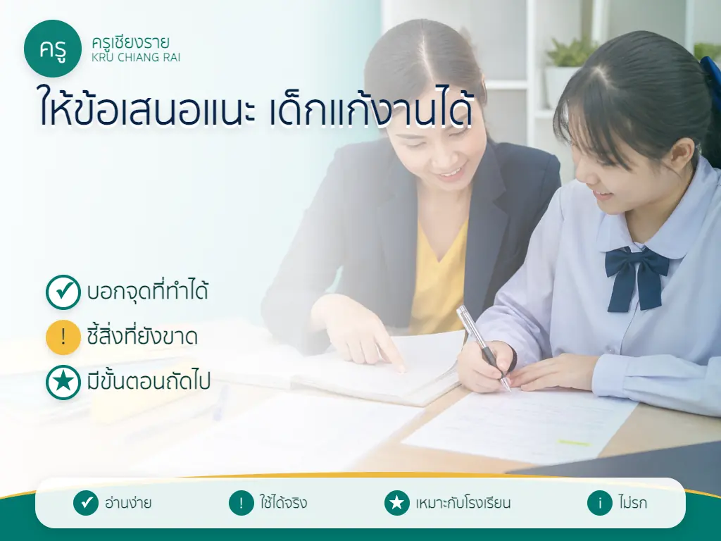 นักเรียนอ่านข้อเสนอแนะและปรับแก้ชิ้นงาน