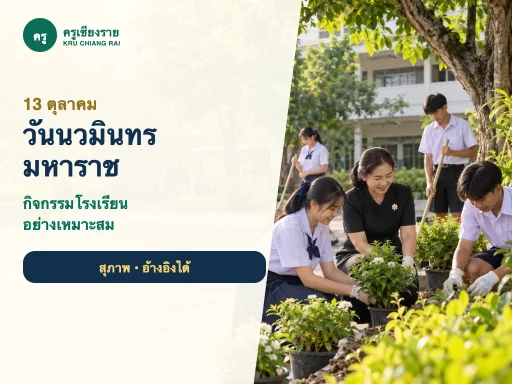 นักเรียนทำกิจกรรมจิตอาสาและเรียนรู้วันนวมินทรมหาราชในโรงเรียน