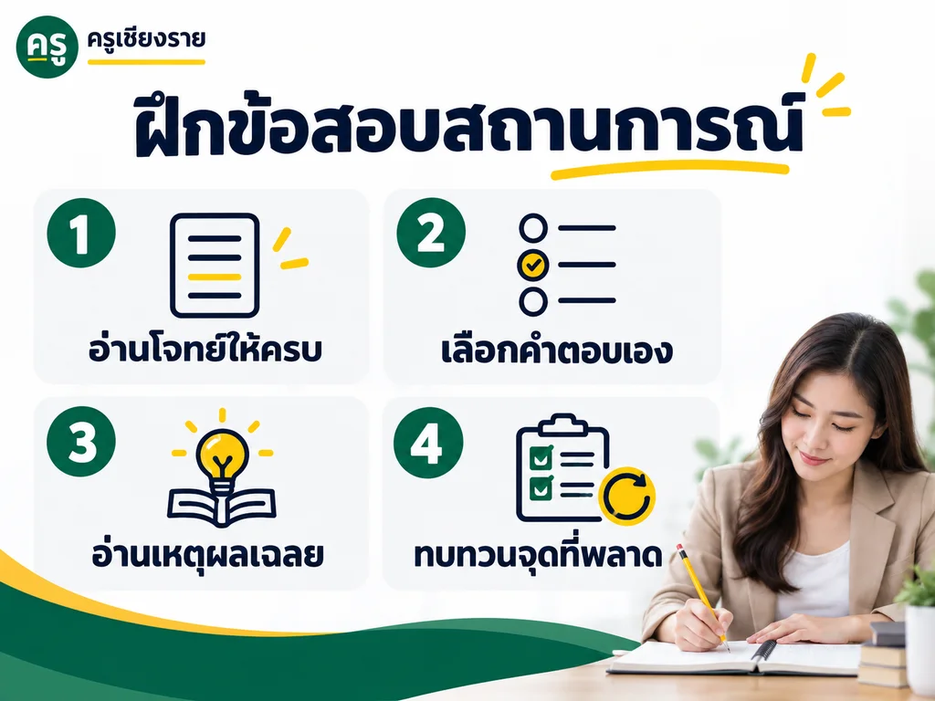 ขั้นตอนฝึกวิเคราะห์สถานการณ์สำหรับเตรียมสอบวิชาชีพครู