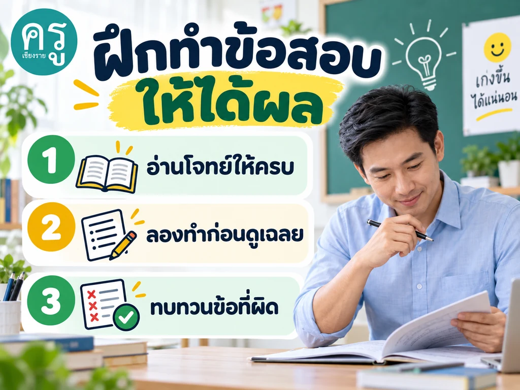 วิธีฝึกทำข้อสอบ อ่านโจทย์ ลองทำก่อนดูเฉลย และทบทวนข้อที่ผิด